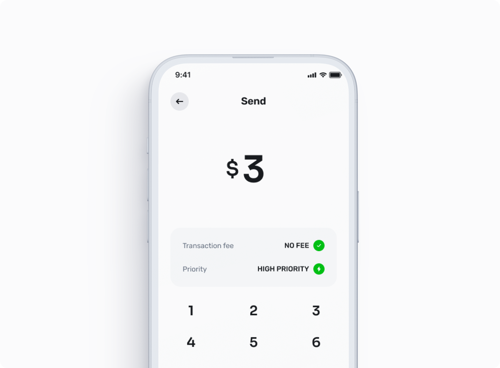 Screenshot of the World App showing a payment interface with a $3 amount, no transaction fee, and high priority selected.