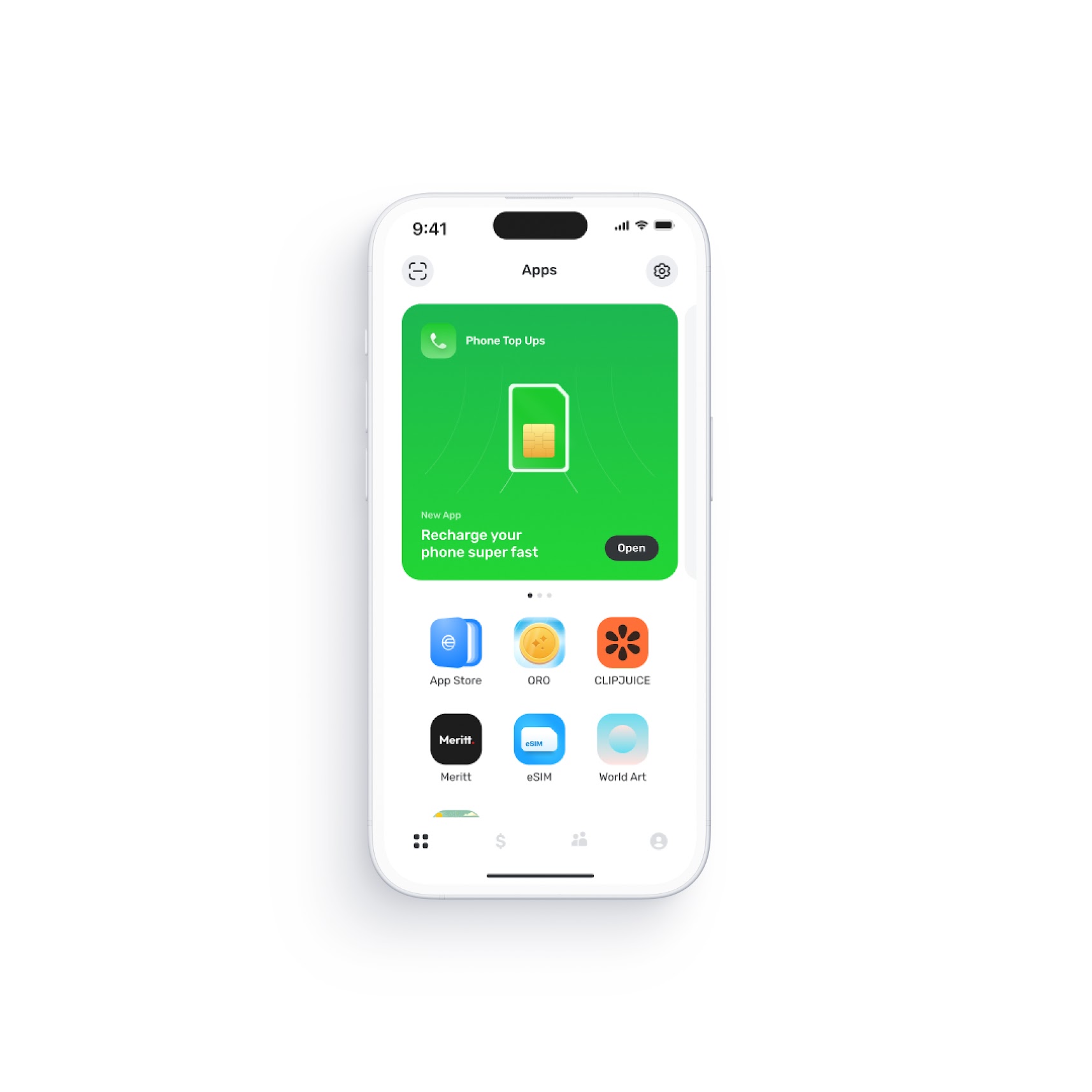 Screenshot of the World App showing various mini apps including Phone Top Ups, App Store, Orb, and more for easy access.
