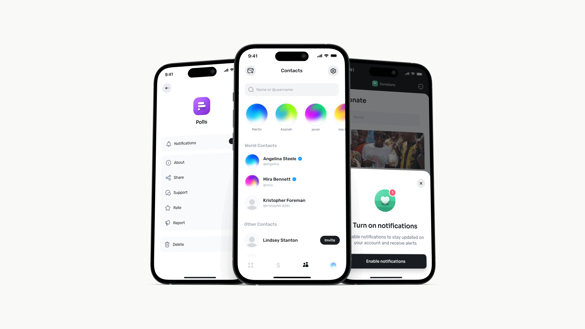 Screenshot of the World App showcasing contacts and notification settings, highlighting user interface elements.