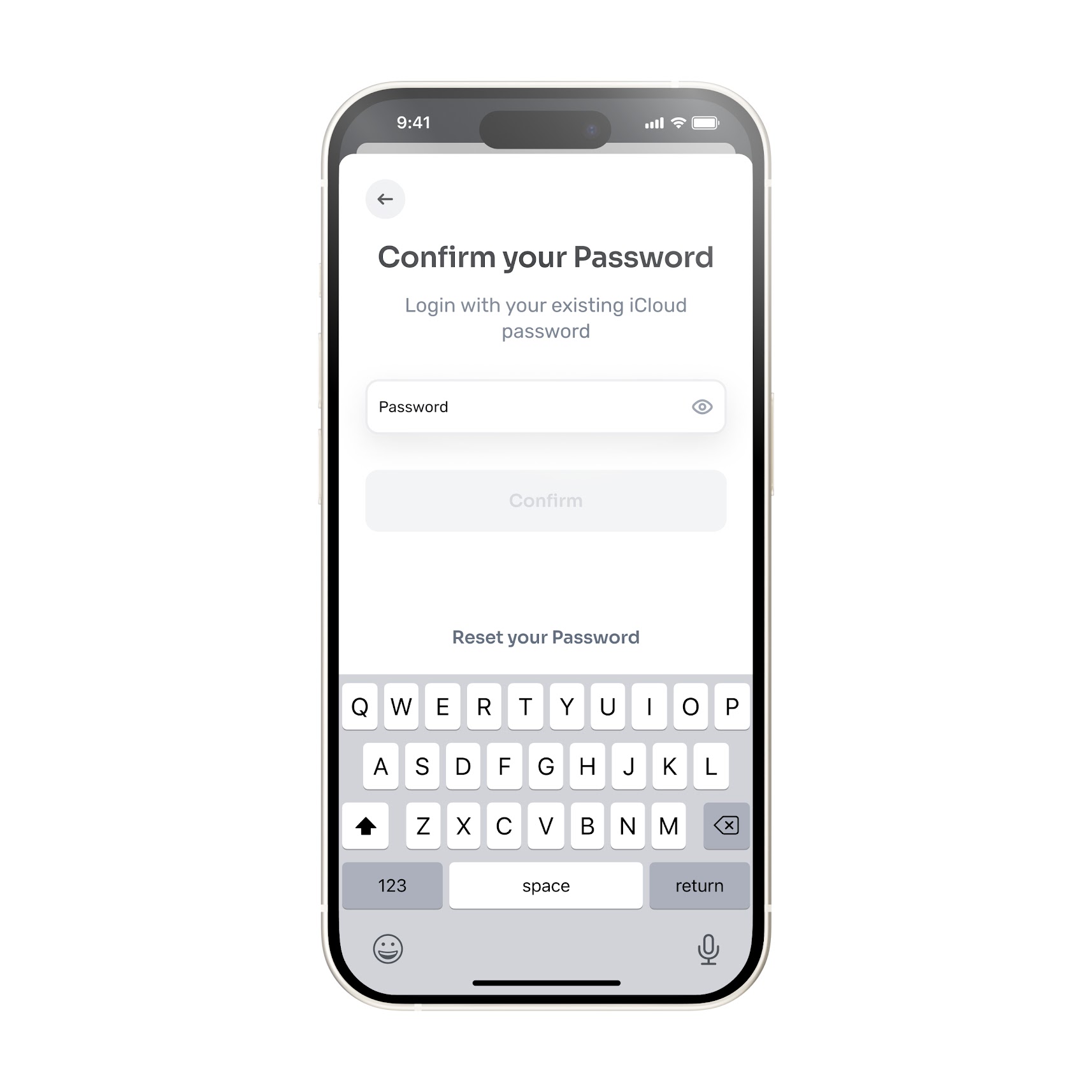 Screenshot of the World App login screen prompting for password confirmation.