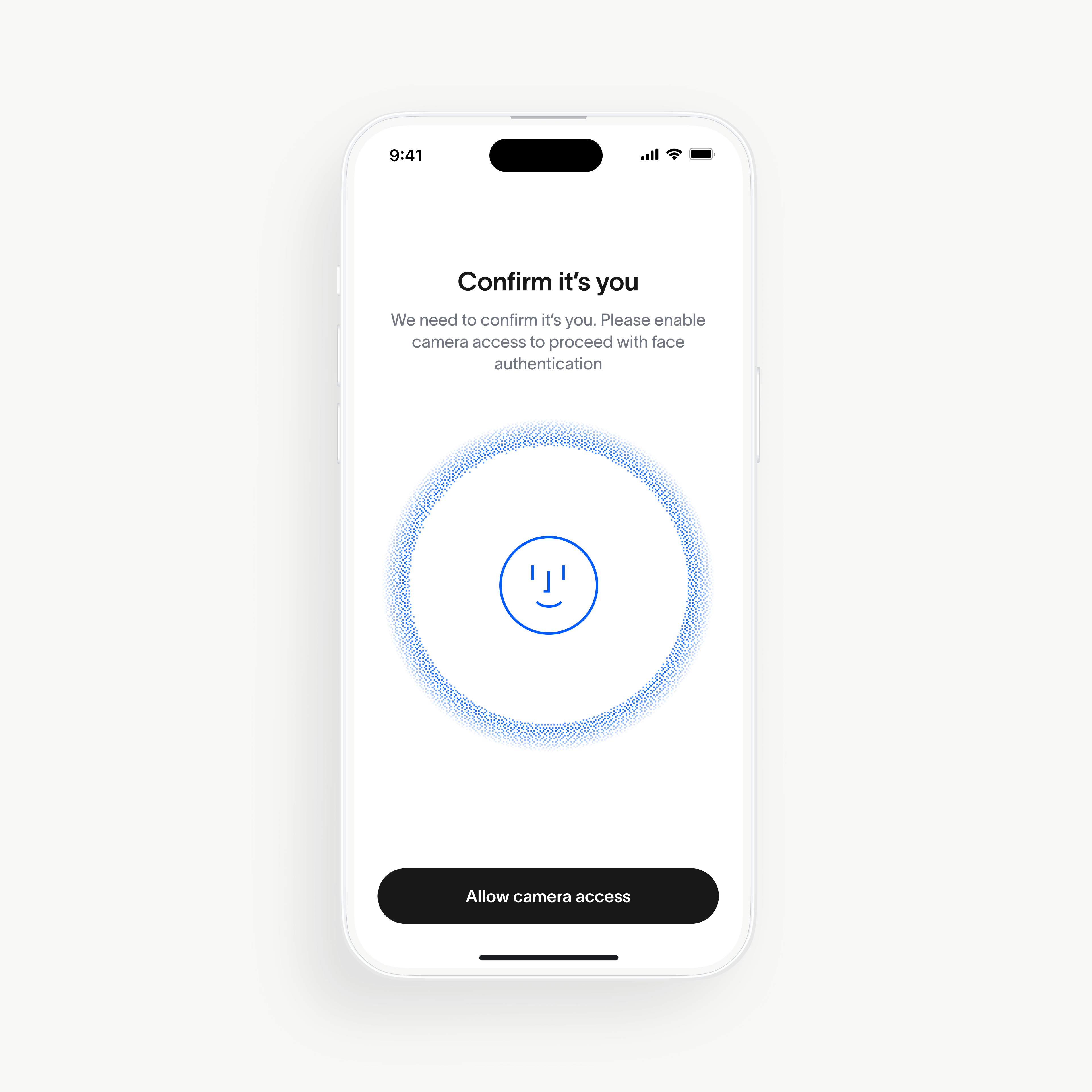 Screenshot of the World App prompt requesting camera access for face authentication to verify World ID.