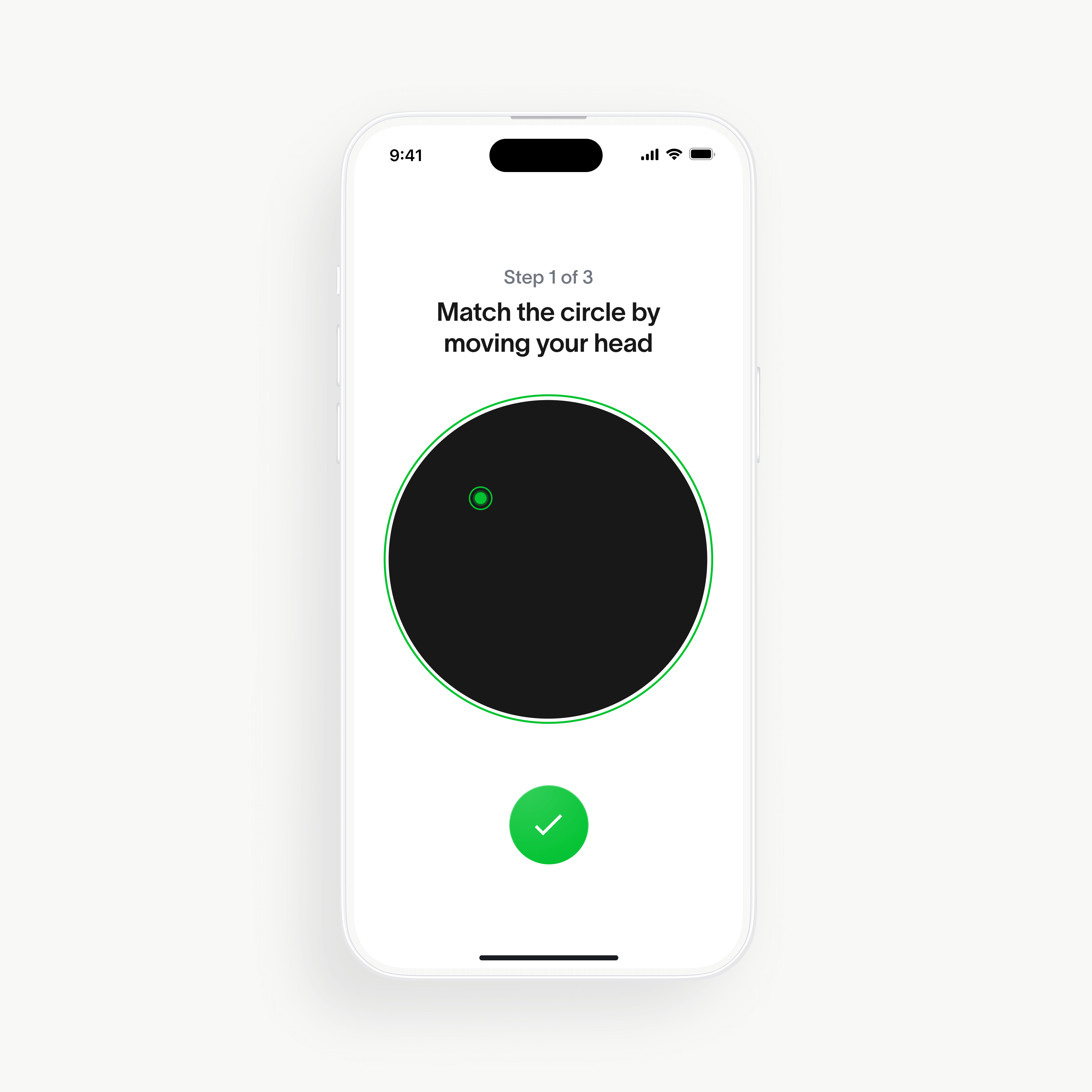 User interface of the World App showing a step for matching the circle by moving the head during verification.