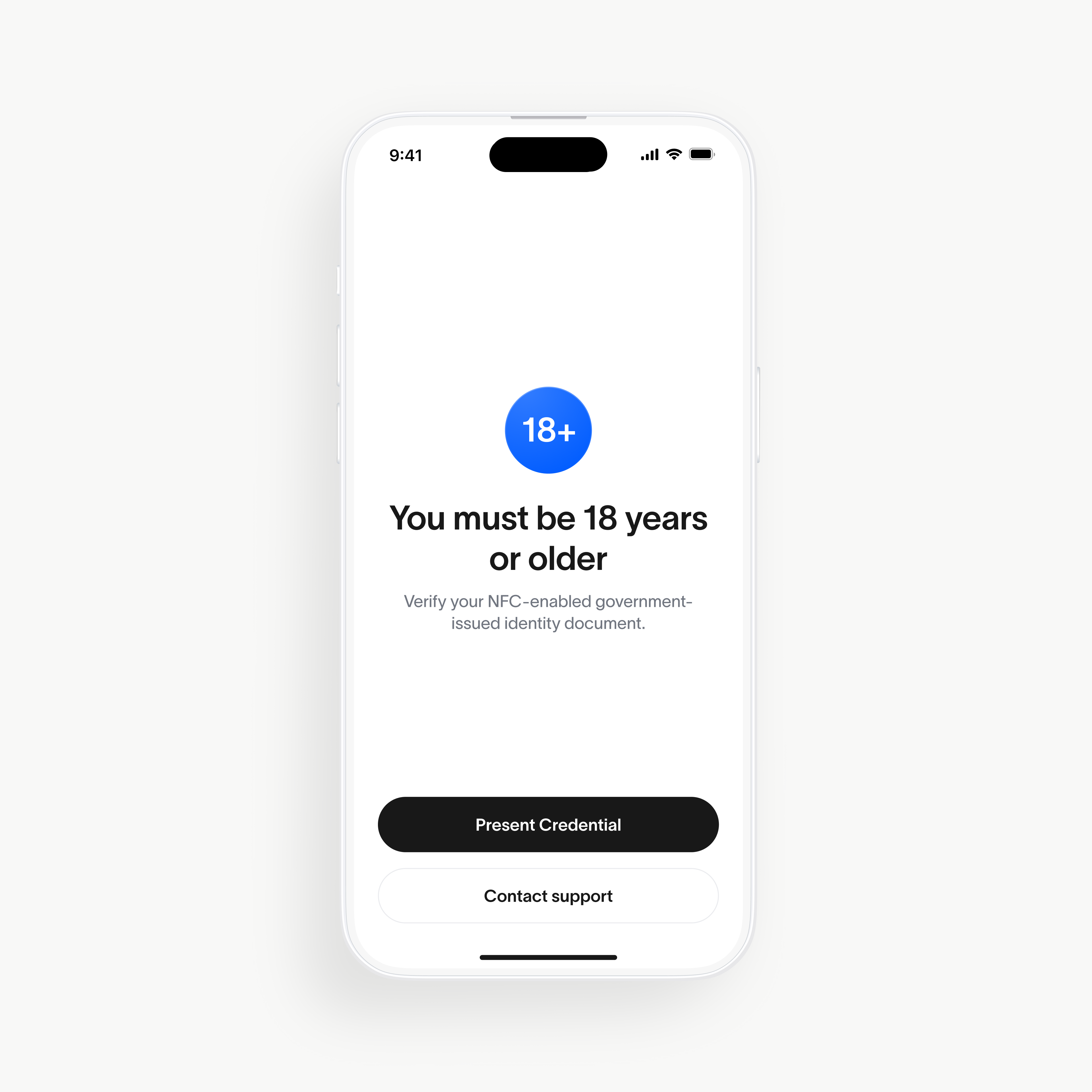 Screenshot of the World App displaying an age verification message stating users must be 18 years or older.