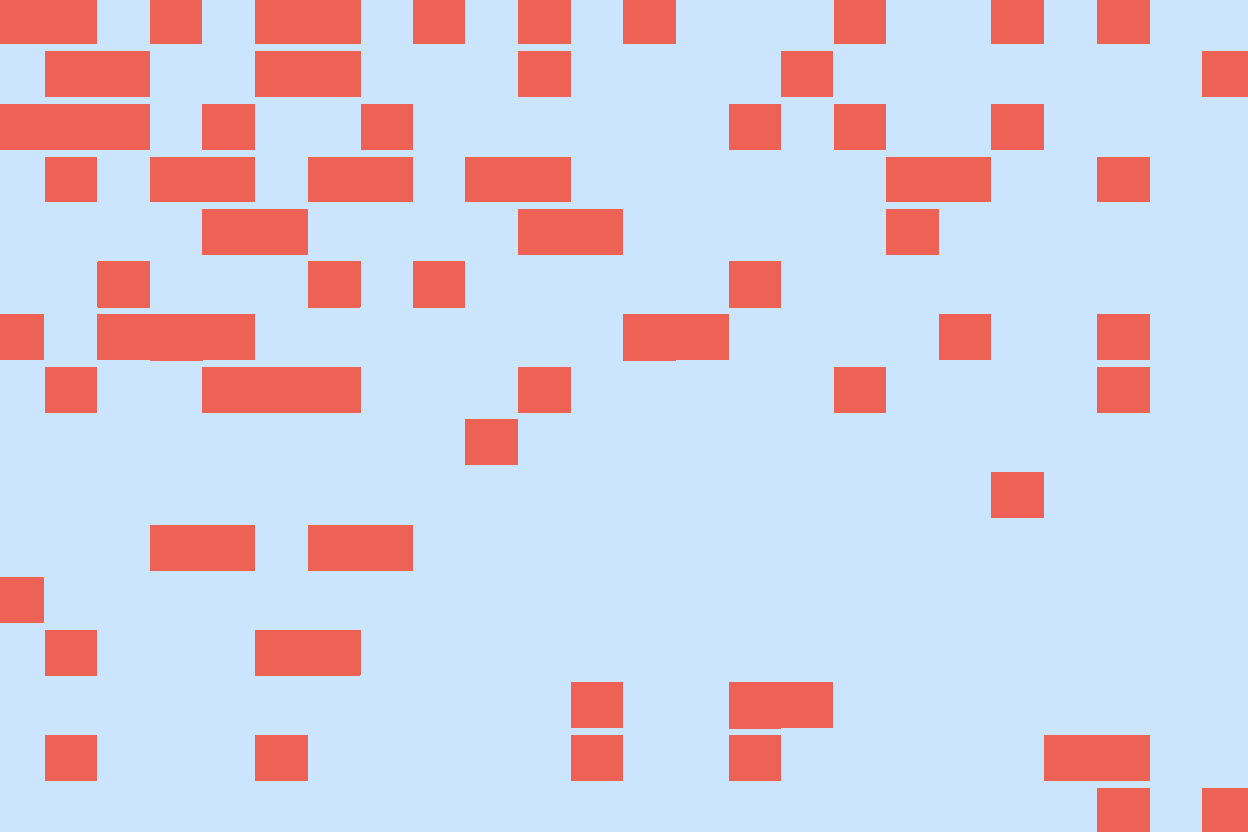 Abstract pattern of red rectangles on a light blue background.
