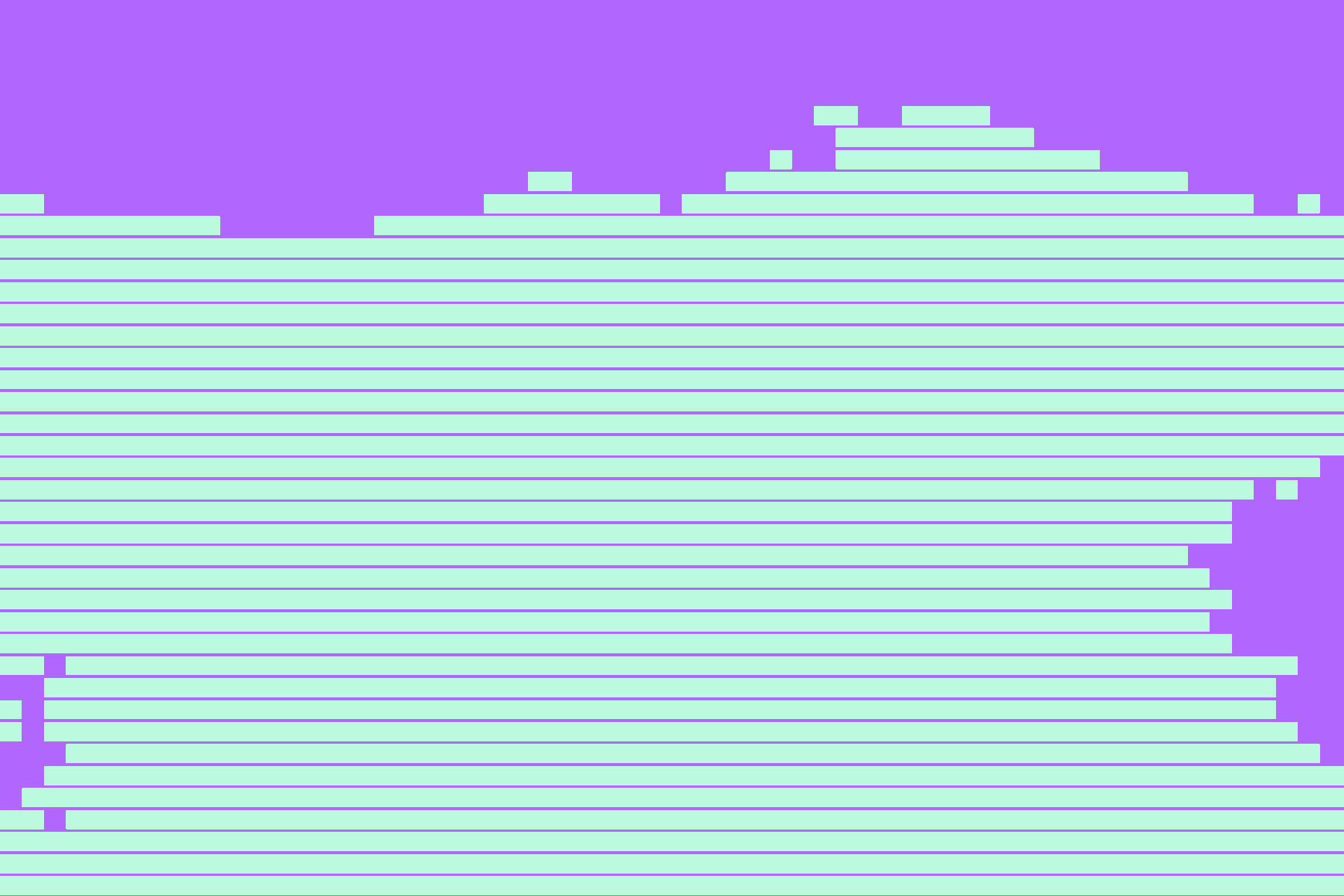 Abstract geometric design with horizontal mint green lines on a purple background.