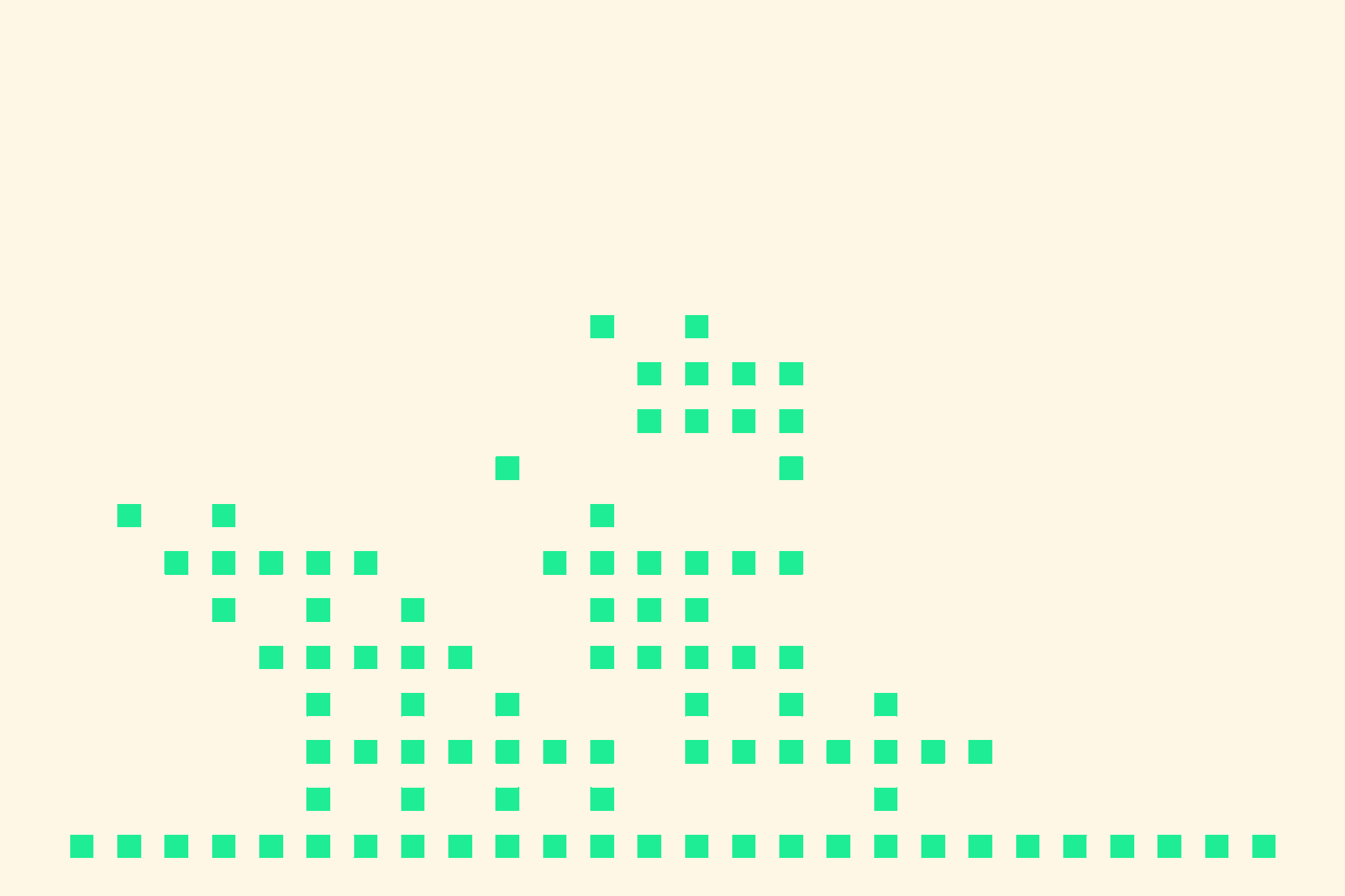 Pattern of green squares on a beige background, forming an abstract design.