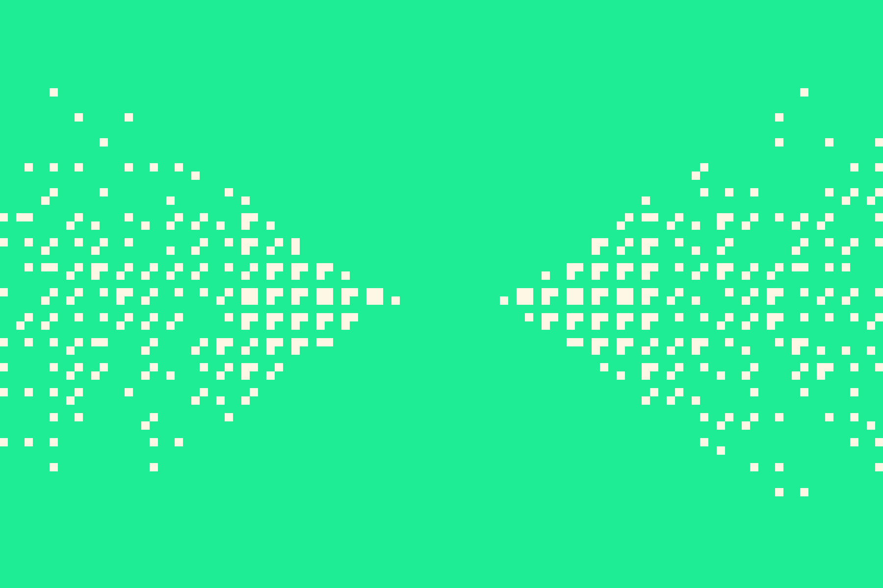 Abstract design with two sets of white squares converging towards the center on a green background
