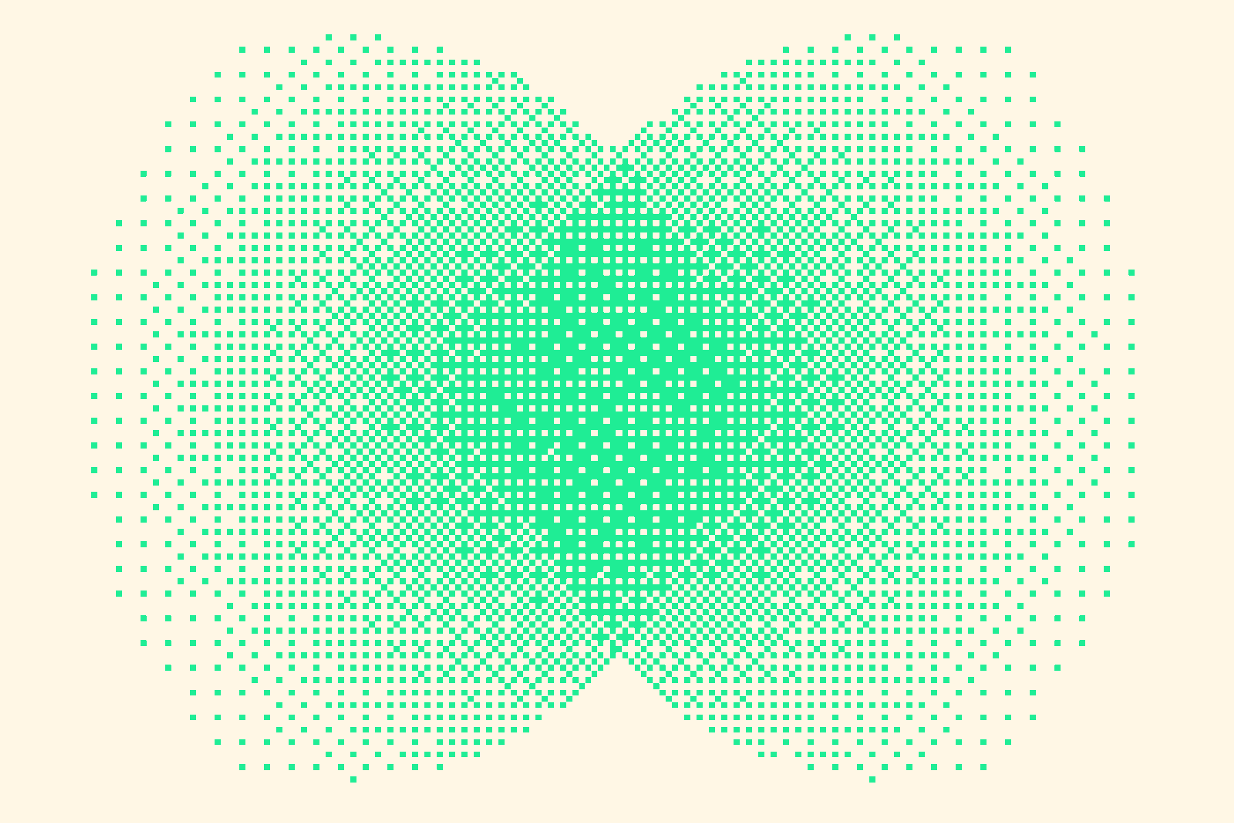 Abstract pattern of green dots forming symmetrical shapes on a light background, representing innovation and connectivity.