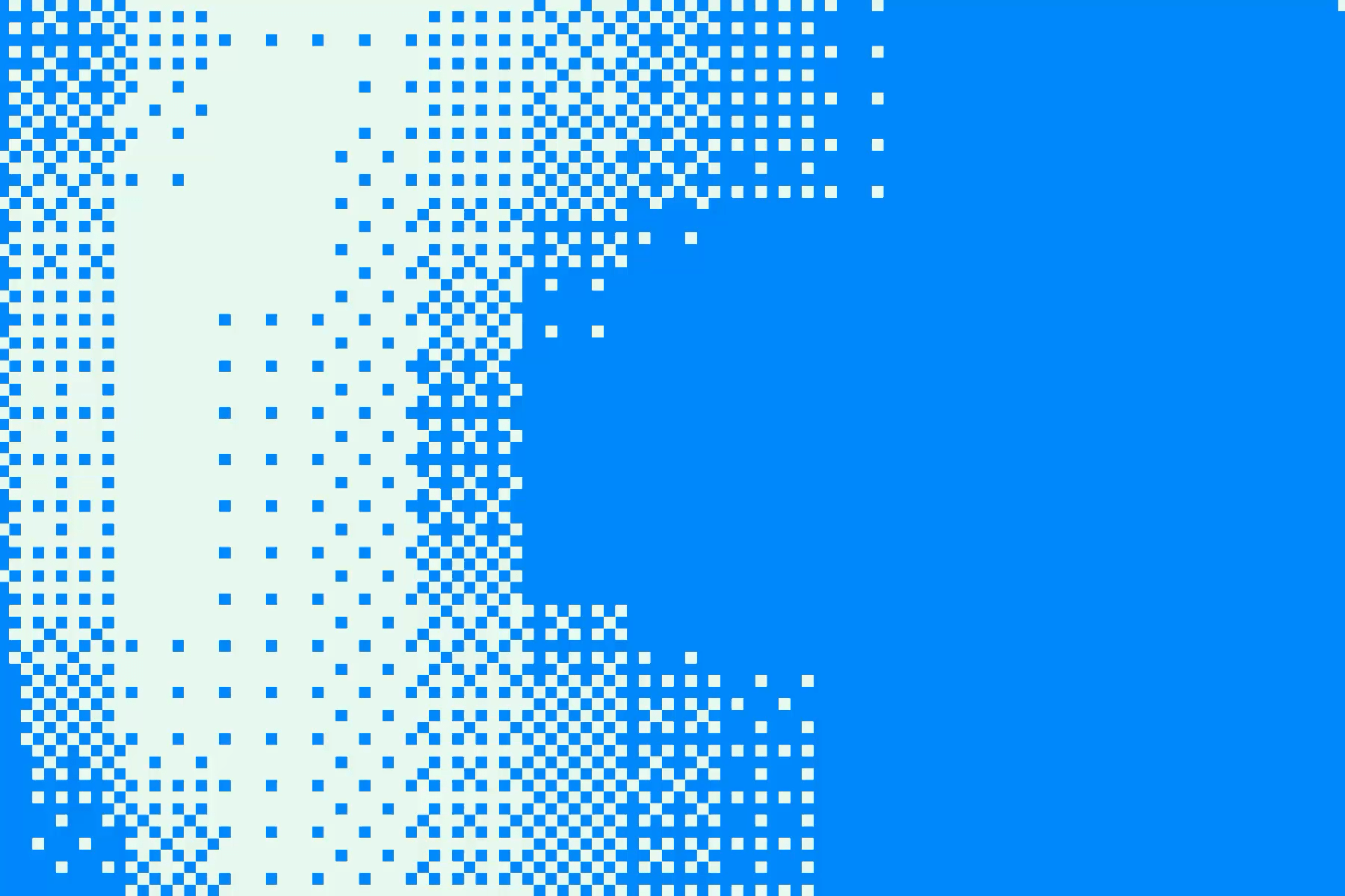 A textured design with small blue and white squares arranged in a gradient pattern on a blue background, symbolizing digital innovation.