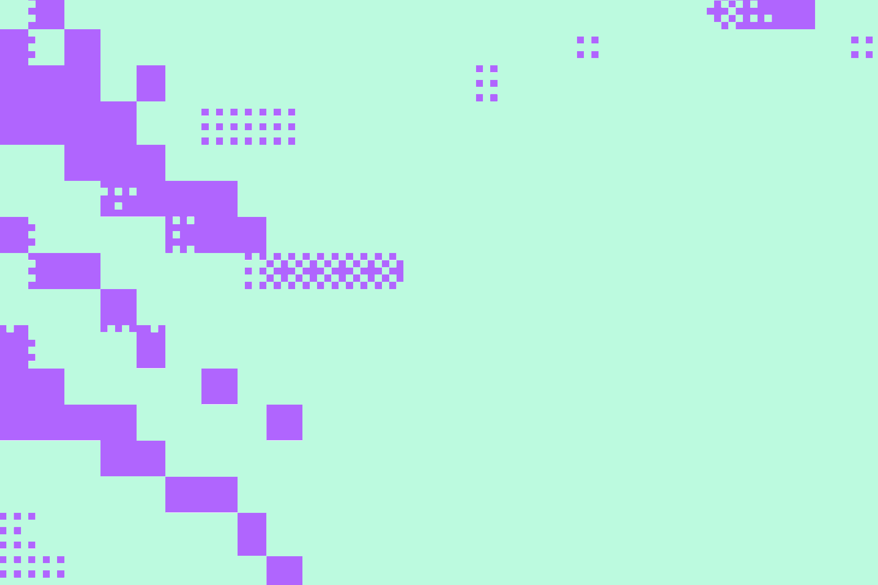 Abstract geometric pattern with purple squares on a light green background.