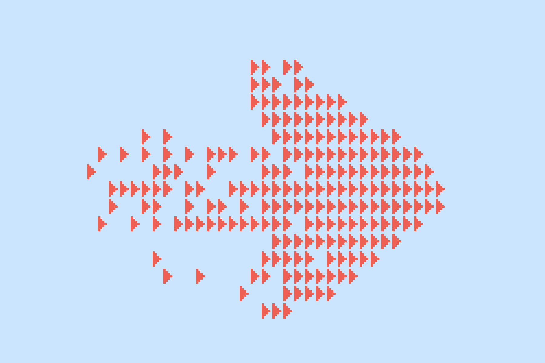 Pixelated red arrow formed by triangles on a light blue background.