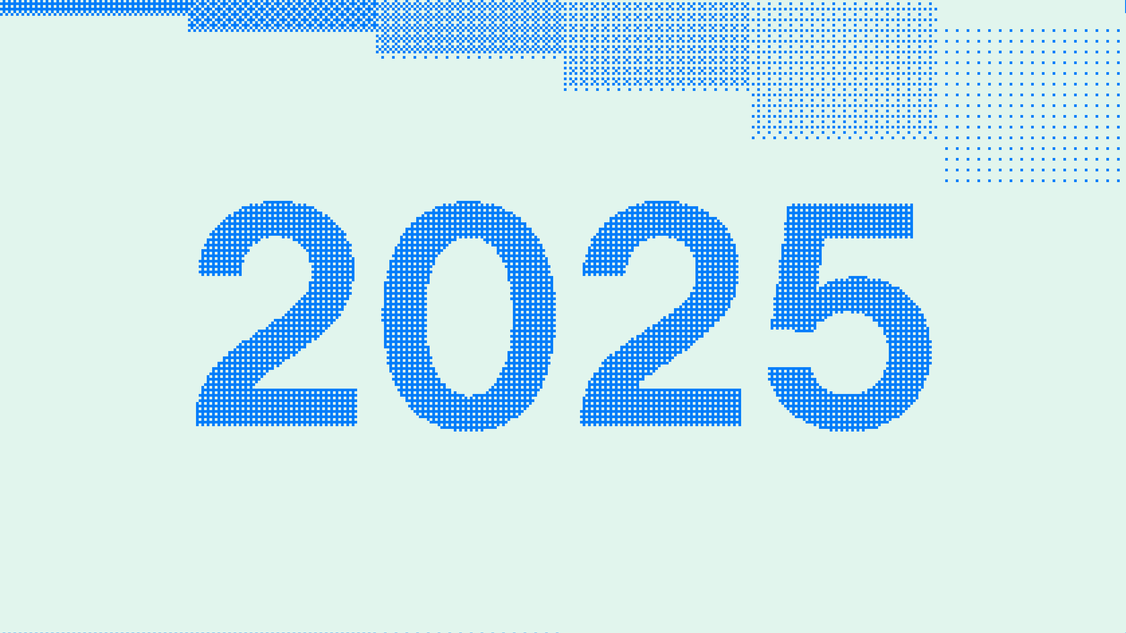 Rok '2025' wyświetlony pogrubioną niebieską kropkowaną typografią na jasnozielonym tle, symbolizujący wizję z myślą o przyszłości.