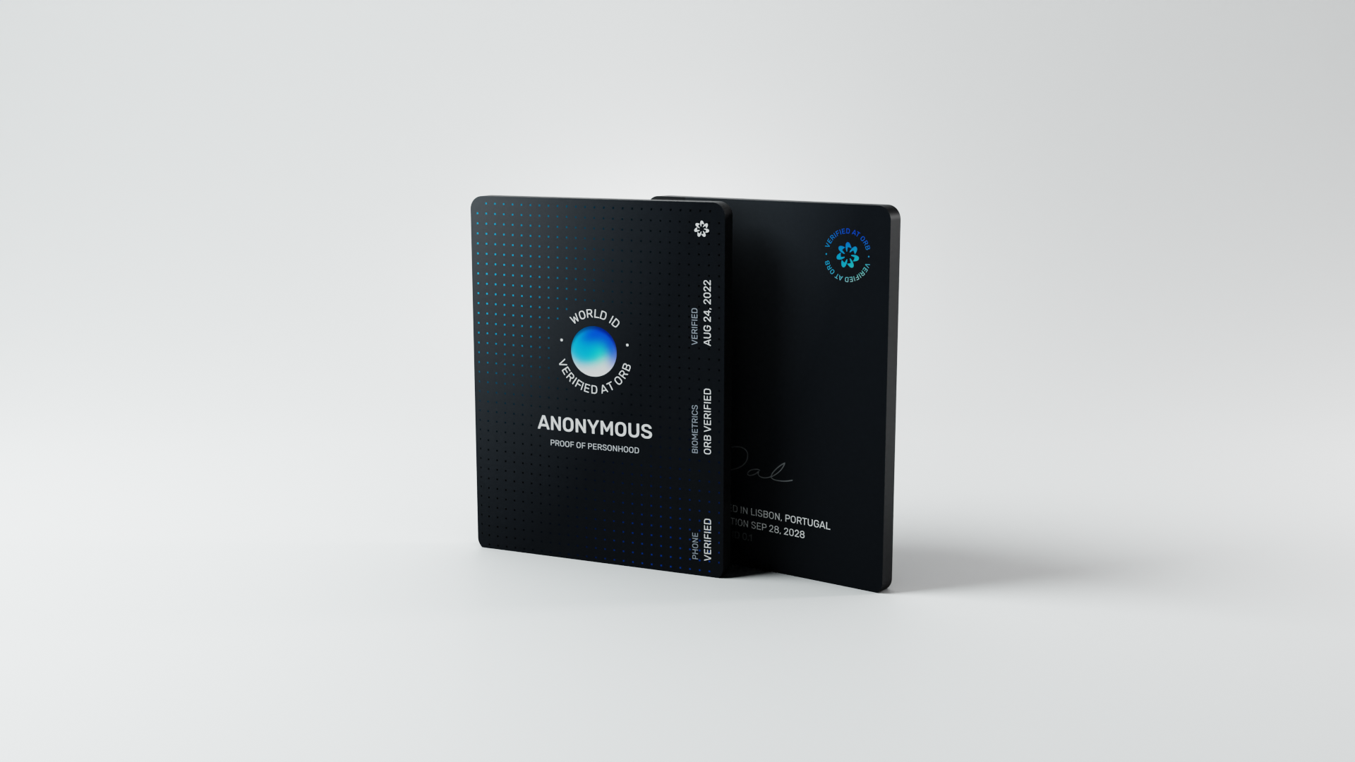 A World ID card displaying the word 'ANONYMOUS' and the Orb logo, symbolizing proof of personhood.